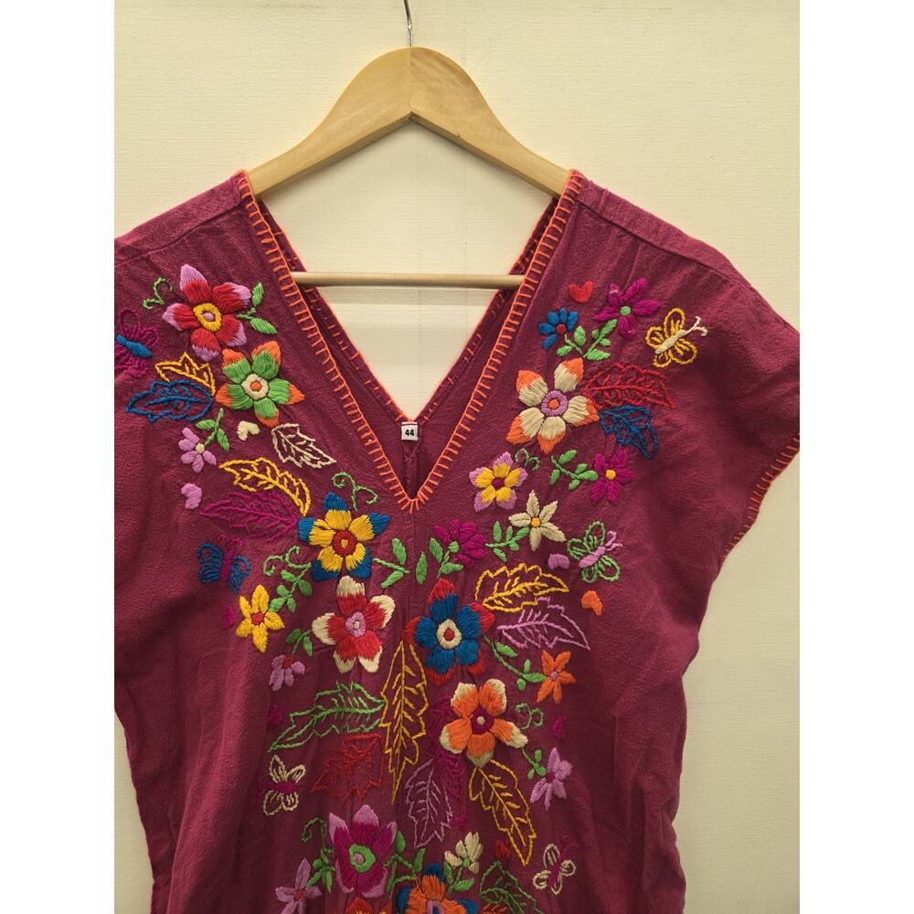 reserved Solei Womens Med/Large Mexico Embroidered Hot Pink Shift Dress - Picture 2 of 10